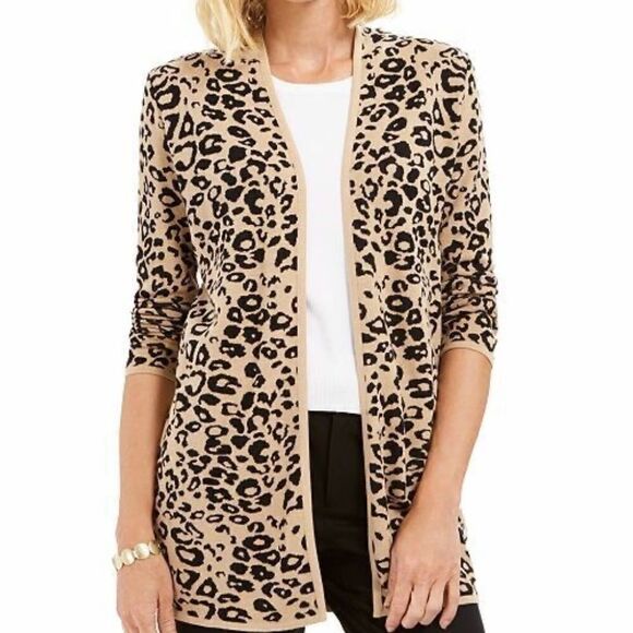 JM Collection Women's Cardigan Long Sleeve Animal Print Open Front Petite/Petite - Picture 6 of 6